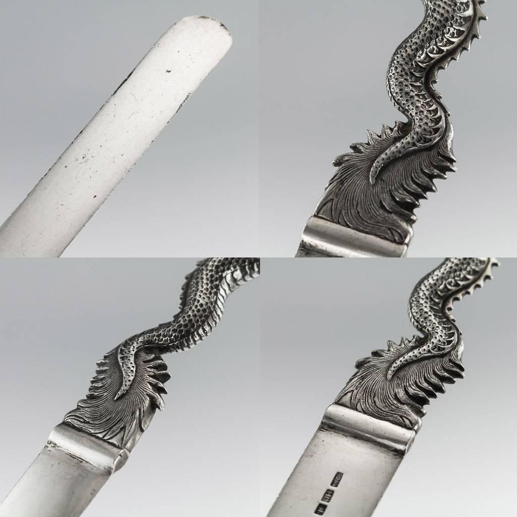 Antique Chinese Export Solid Silver Dragon Letter Opener, circa 1860 1