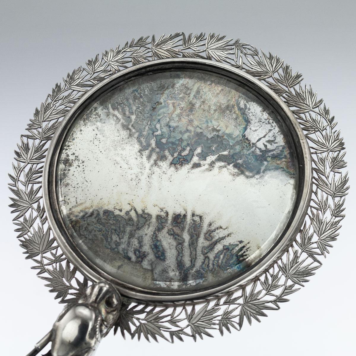 19th Century Chinese Export Solid Silver Hand Mirror Wang Hing, circa 1880 In Fair Condition In Royal Tunbridge Wells, Kent