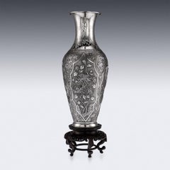 Antique Chinese Export Solid Silver Massive Vase, Cum Wo, circa 1890