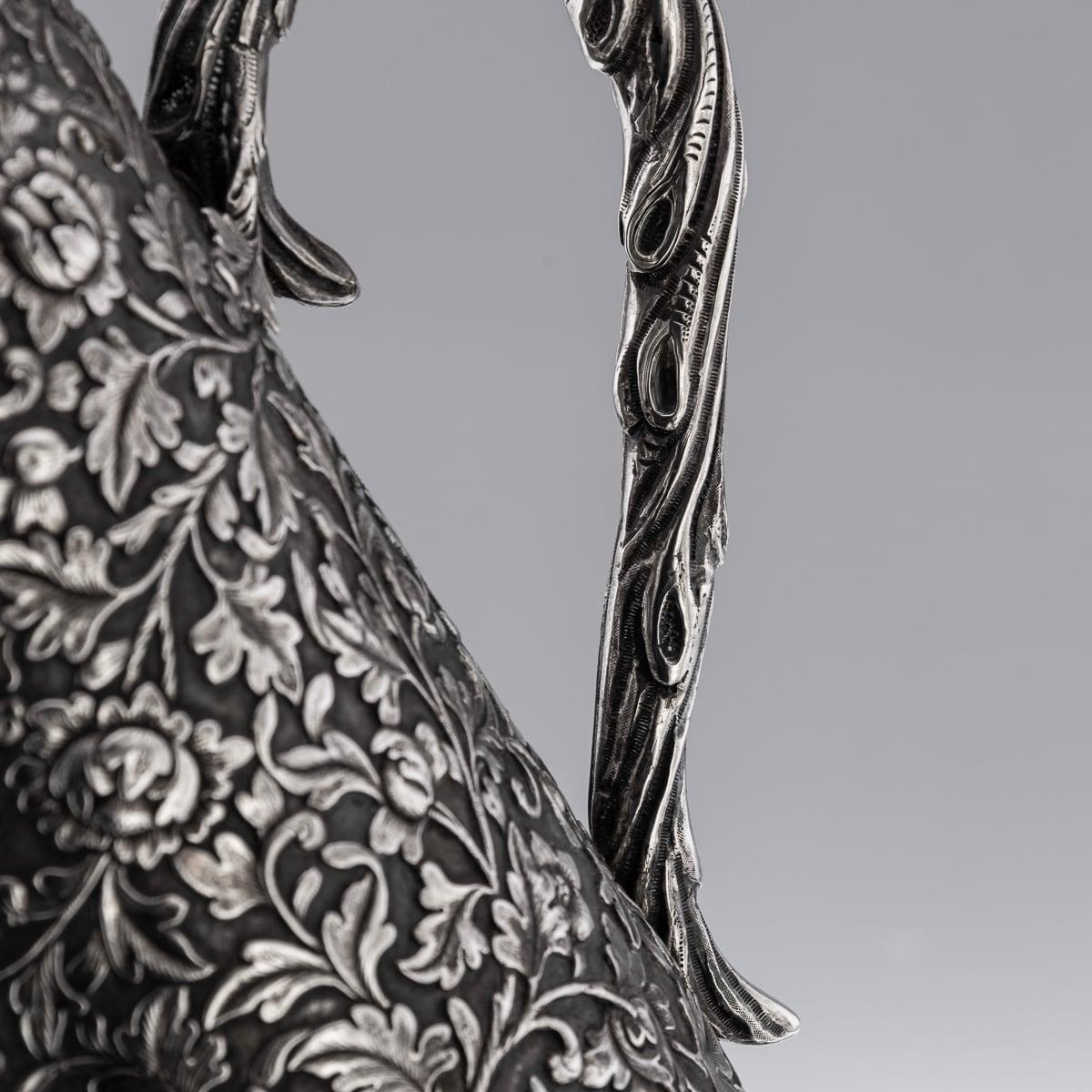 Antiguo aguamanil chino de plata maciza de exportación del siglo XIX, Hoaching, Cantón c.1860 en venta 4