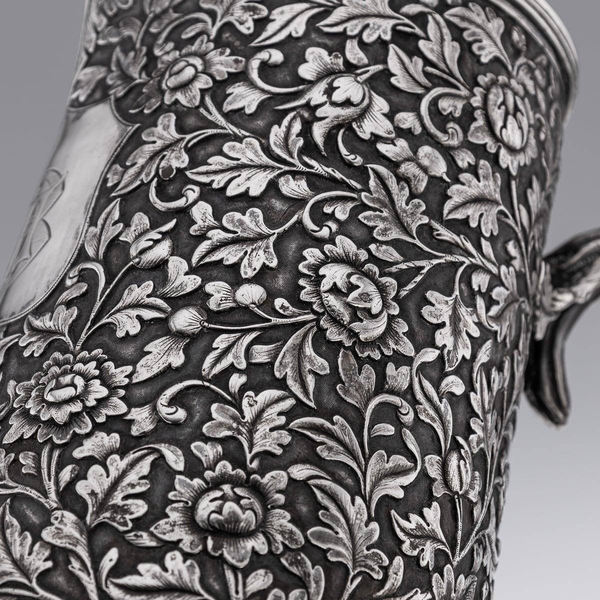 Antiguo aguamanil chino de plata maciza de exportación del siglo XIX, Hoaching, Cantón c.1860 en venta 8