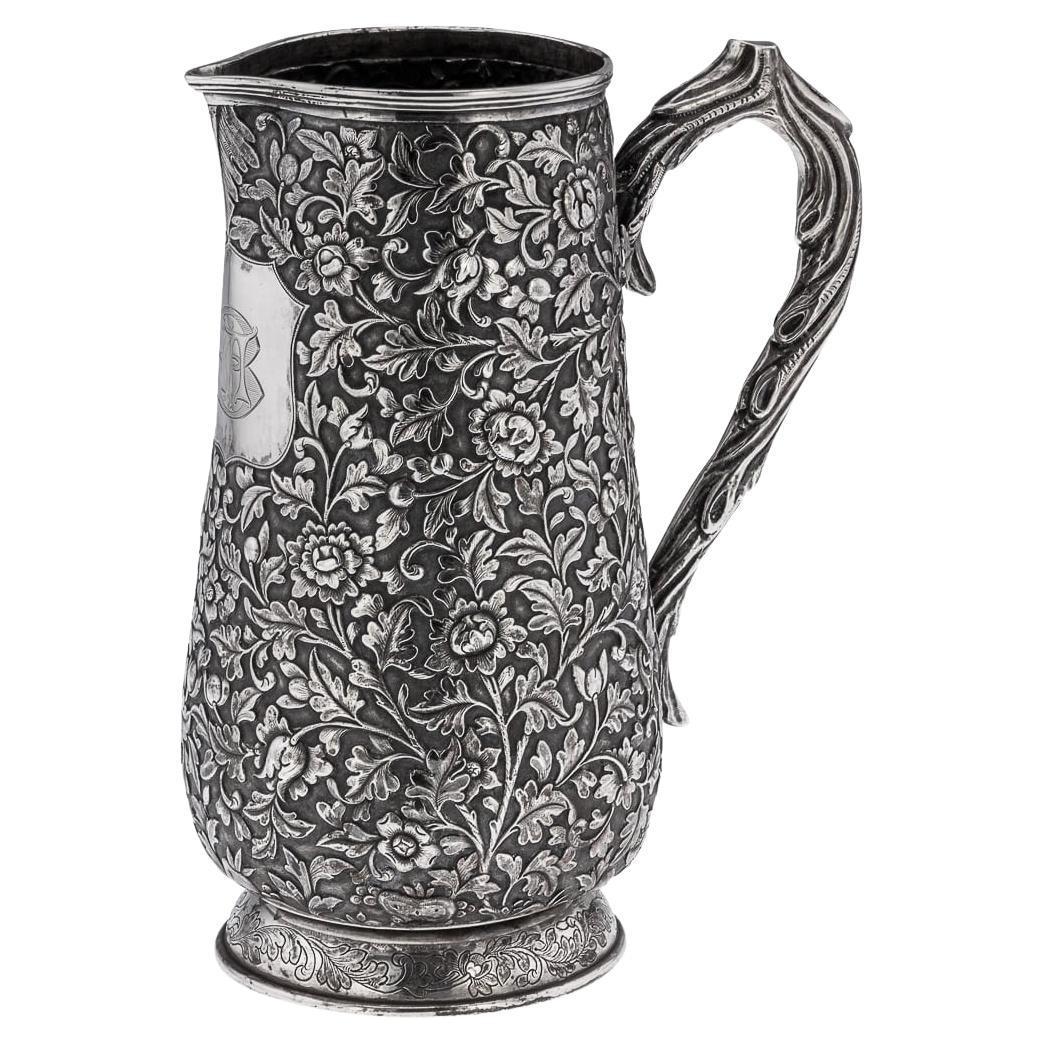 Antiguo aguamanil chino de plata maciza de exportación del siglo XIX, Hoaching, Cantón c.1860 en venta