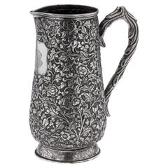 Antique 19thC Chinese Export Solid Silver Water Ewer, Hoaching, Canton c.1860