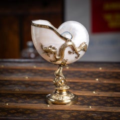 Antique 19thC Chinese Gilt Solid Silver Mounted Nautilus Shell Centrepiece