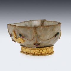 Antique Chinese Silver-Gilt and Rock Crystal Gem Set Brush Wash Bowl, circa 1880