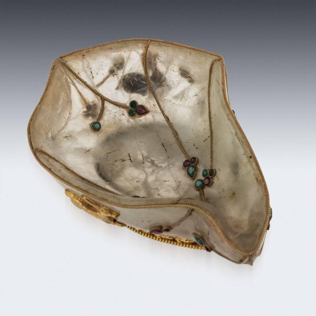 Tibetan Antique Chinese Silver-Gilt and Rock Crystal Gem Set Brush Wash Bowl, circa 1880