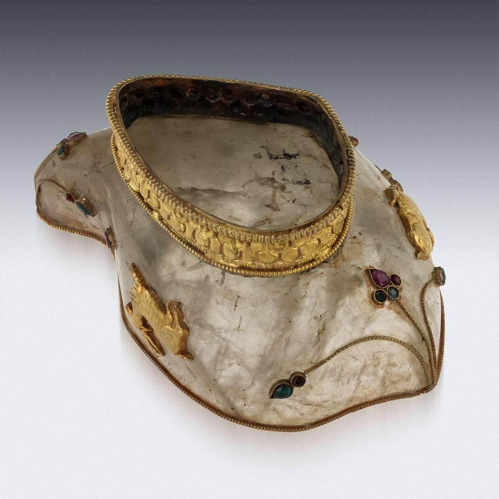 Tibetan Antique Chinese Silver-Gilt and Rock Crystal Gem Set Brush Wash Bowl, circa 1880