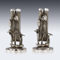 Antique Chinese Solid Silver Lotus Vases, Cum Shing, Canton, circa 1880