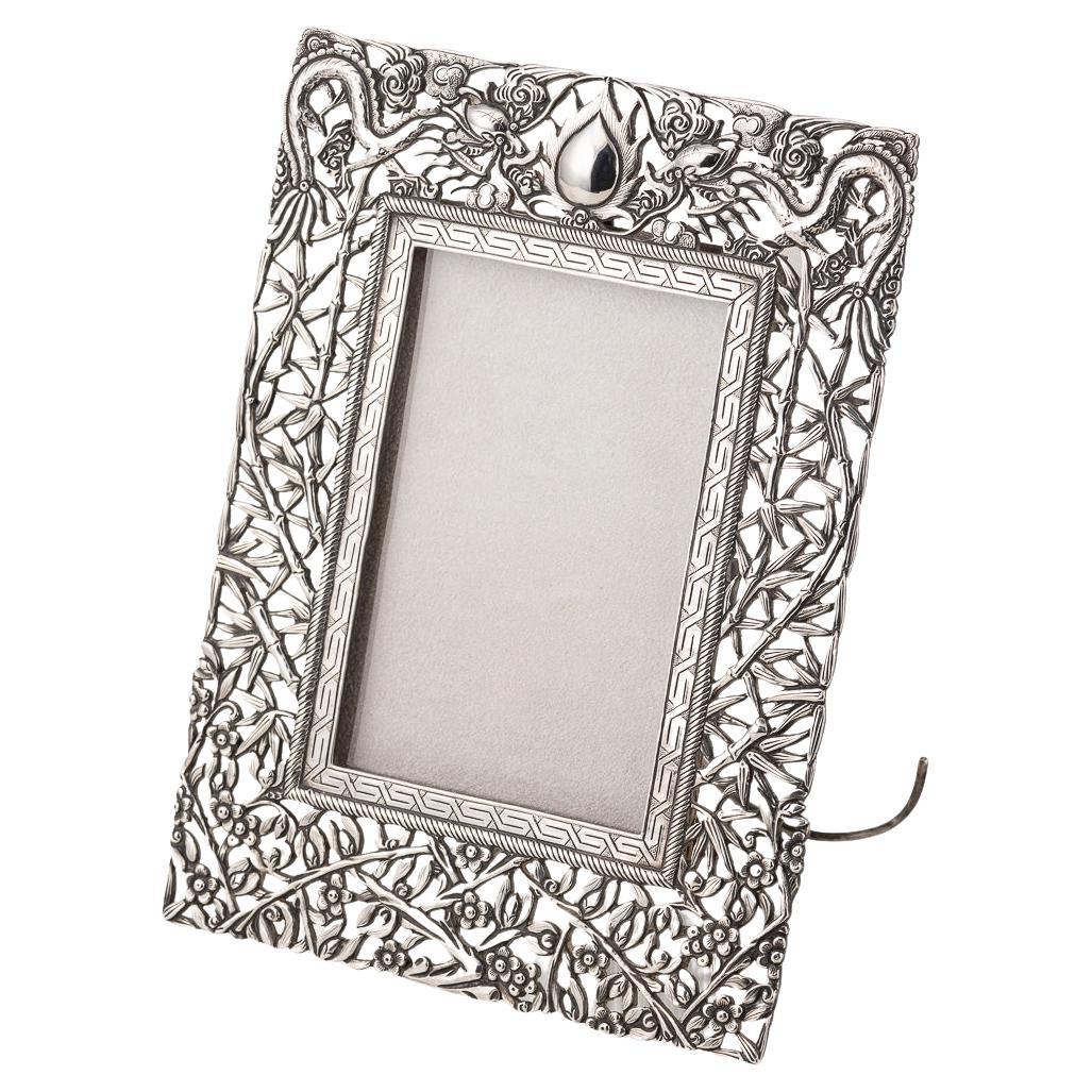 Antique 19thC Chinese Solid Silver Picture Frame, Qingxiang, Tianjin c.1875 For Sale