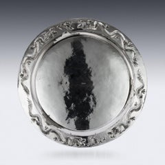 Antique Chinese Solid Silver Salver Tray, Cum Wo, Hong Kong, circa 1890