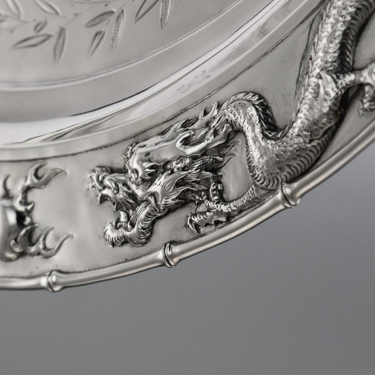 Chinese Export Antique Chinese Solid Silver Salver Tray, Cum Wo, Hong Kong, circa 1890