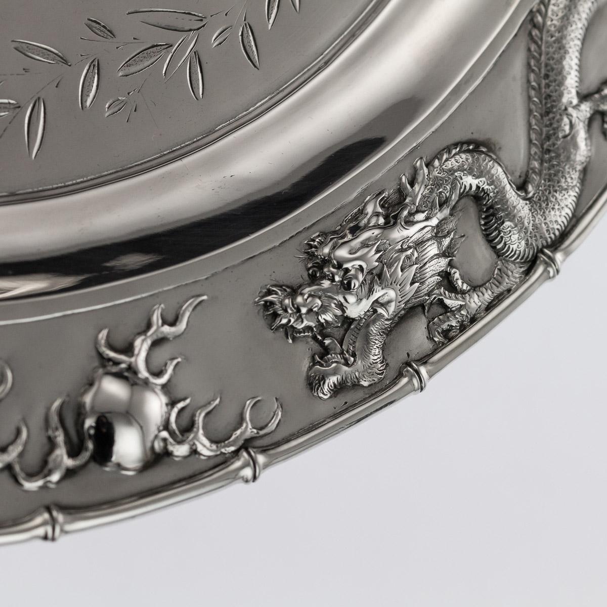 Antique Chinese Solid Silver Salver Tray, Cum Wo, Hong Kong, circa 1890 In Good Condition In Royal Tunbridge Wells, Kent