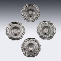 Antique Chinese Solid Silver Set of Four Tea Cups and Saucers, circa 1880