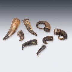 Antique 19thC Collection Of Eight Rare Horn Scottish Silver Mounted Snuff Mulls