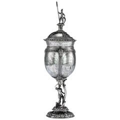Antique Continental Solid Silver and Niello Enamel Cup with Cover, circa 1820