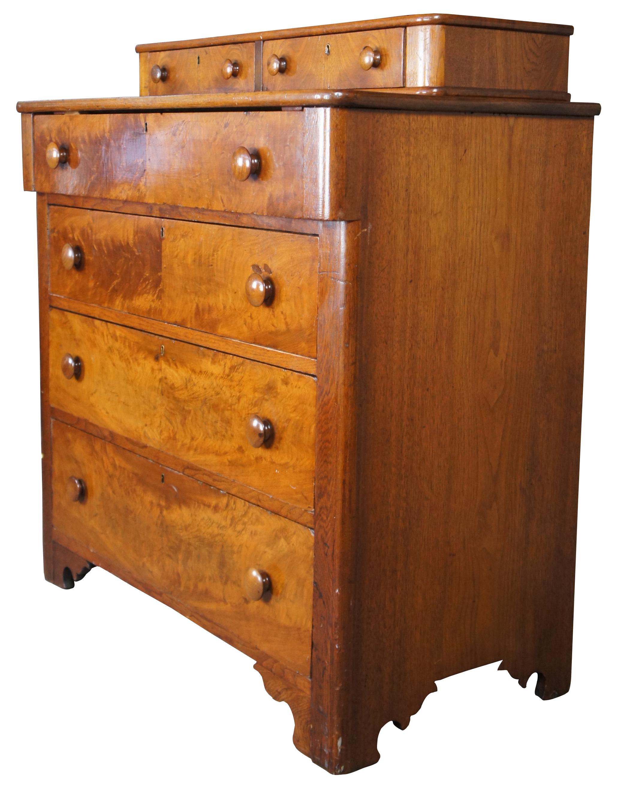 Antique 19thC Early American Walnut Dresser Chest Glovebox Drawers Victorian Era In Good Condition In Dayton, OH