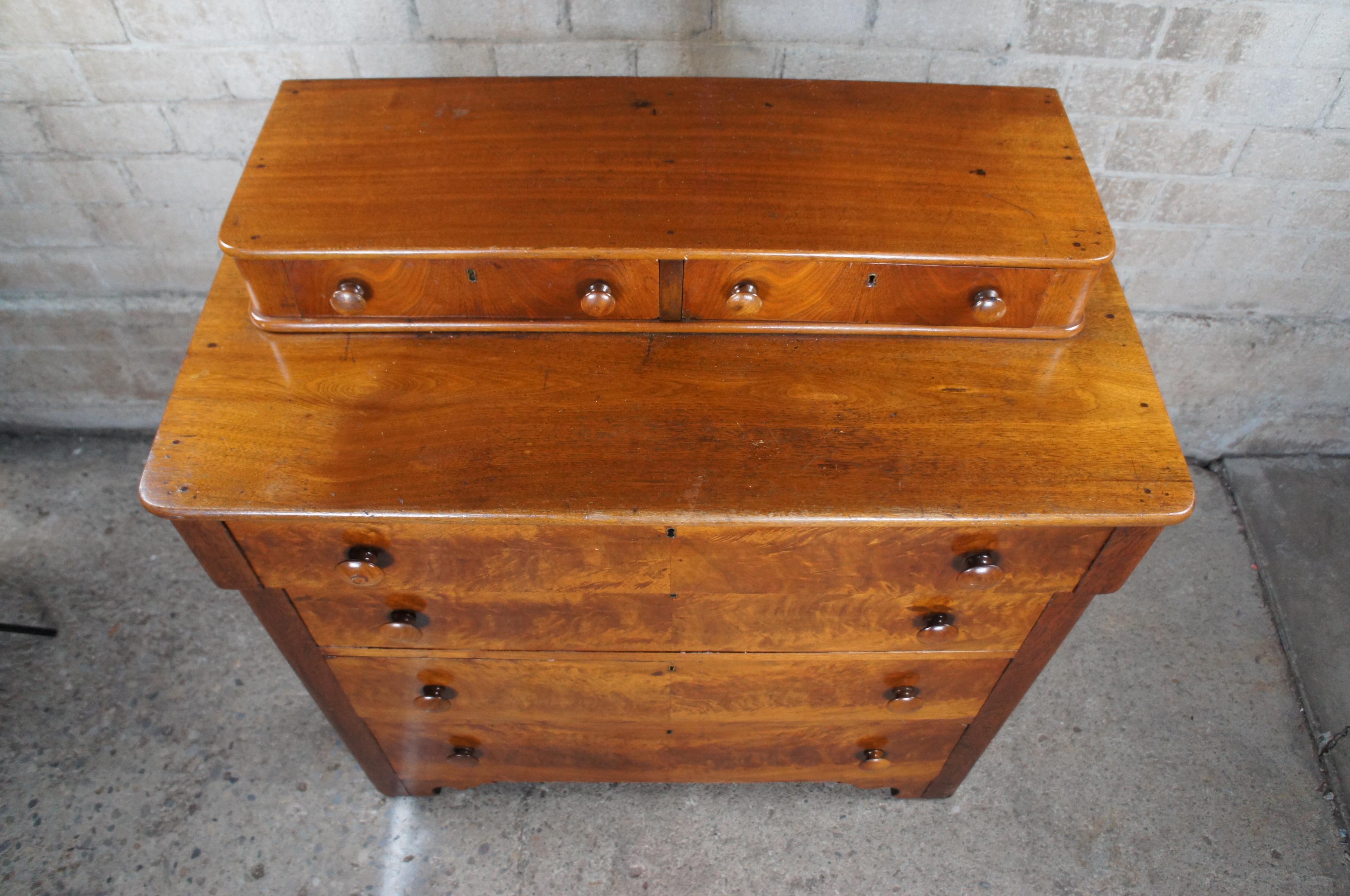 19th Century Antique 19thC Early American Walnut Dresser Chest Glovebox Drawers Victorian Era