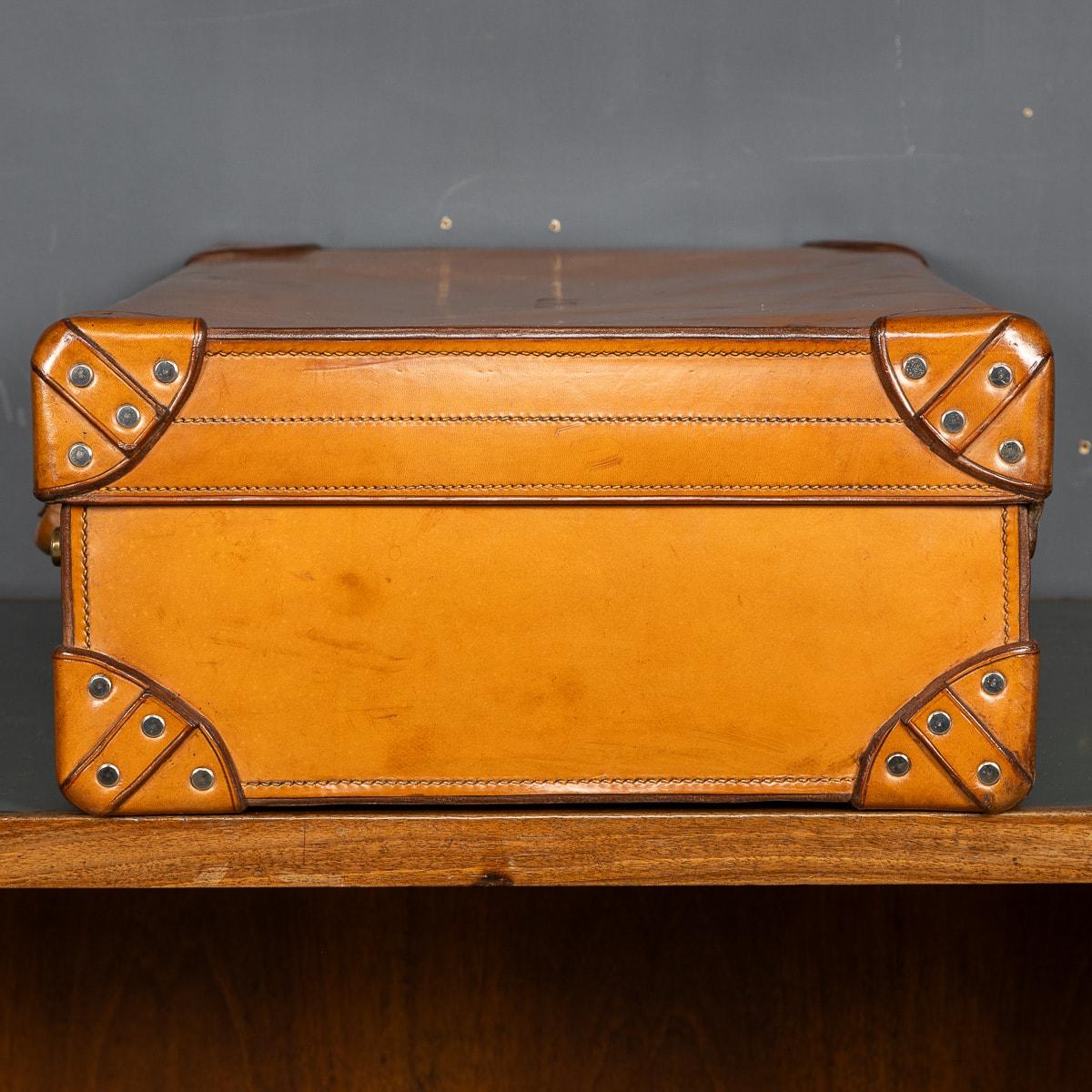 British Antique 19thC English Leather Overnight Case With Six Silver Topped Jars c.1881 For Sale