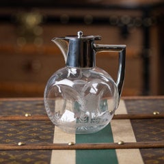 Antike englische Claret-Kanne aus massivem Silber und geätztem Glas, 19. Jahrhundert, Birmingham um 1897