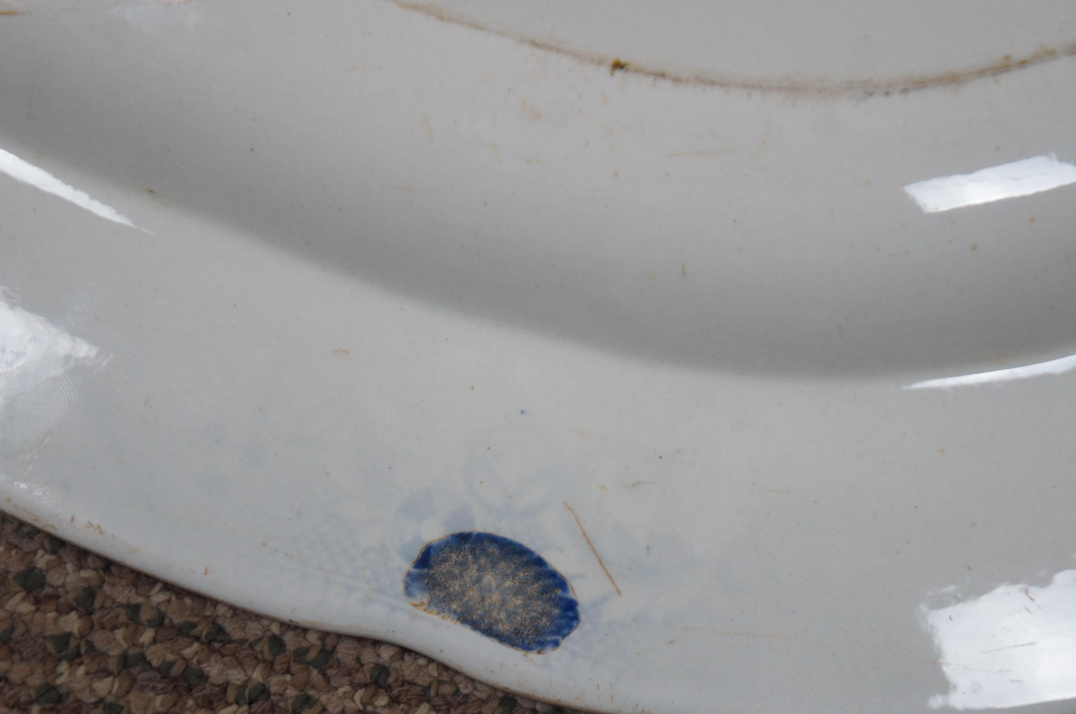 Antico piatto da portata in porcellana Staffordshire Blue Willow del XIX secolo 5