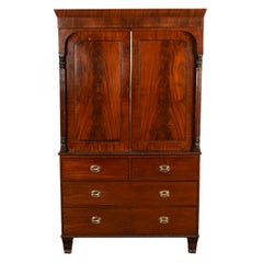 Antique 19thC Flame Mahogany Georgian Regency English Linen Press Chest 1800