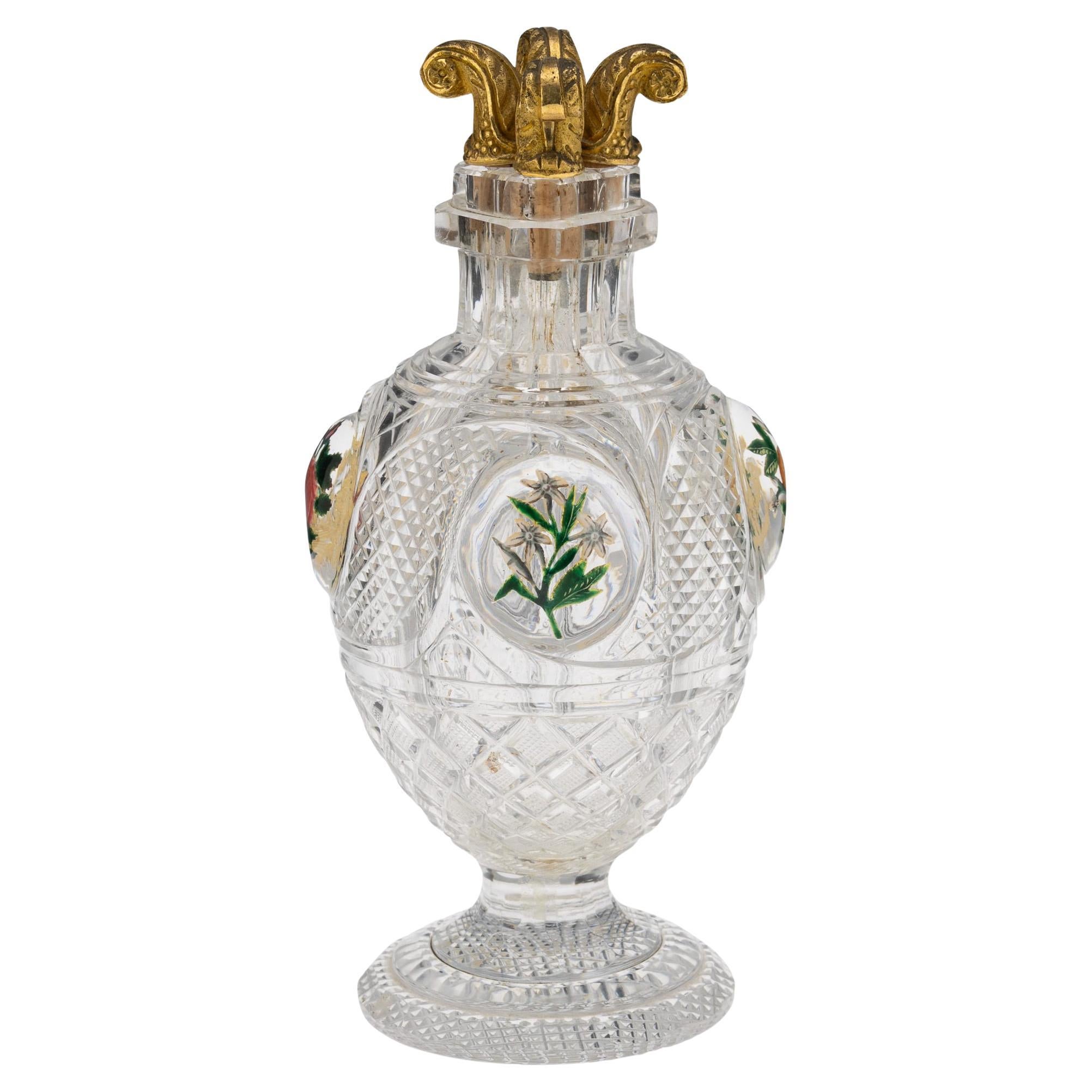 Antique French Baccarat del XIX secolo, bottiglia di profumo a quattro camere divise in smalto e ormeggio in vendita