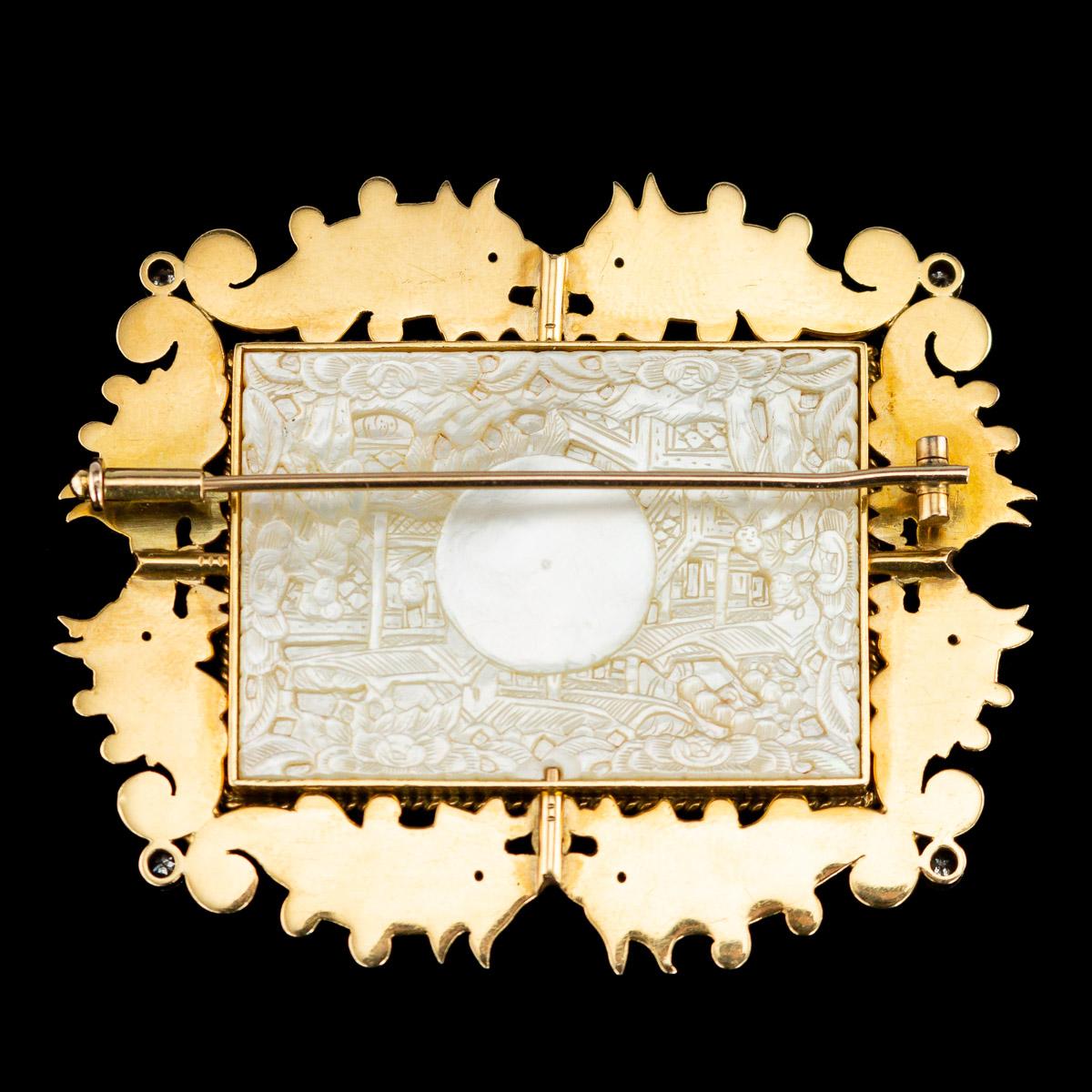 Antique French Chinoiserie 18 Karat Gold, Gem-Set and Enamel Brooch, circa 1890 In Good Condition In Royal Tunbridge Wells, Kent
