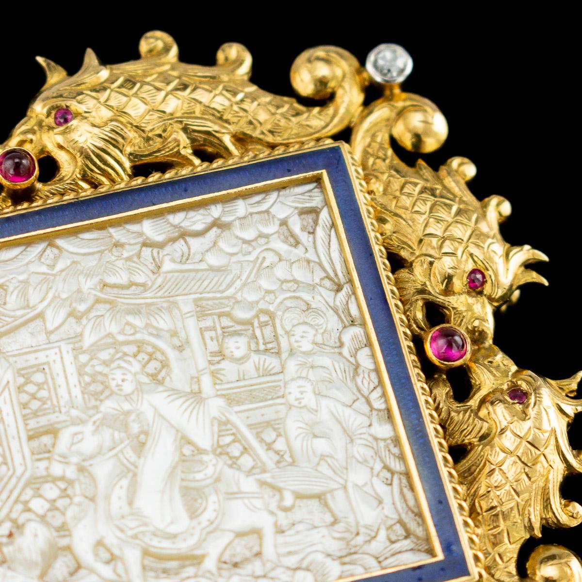 Antique French Chinoiserie 18 Karat Gold, Gem-Set and Enamel Brooch, circa 1890 3