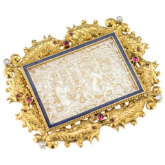 Antique French Chinoiserie 18 Karat Gold, Gem-Set and Enamel Brooch, circa 1890