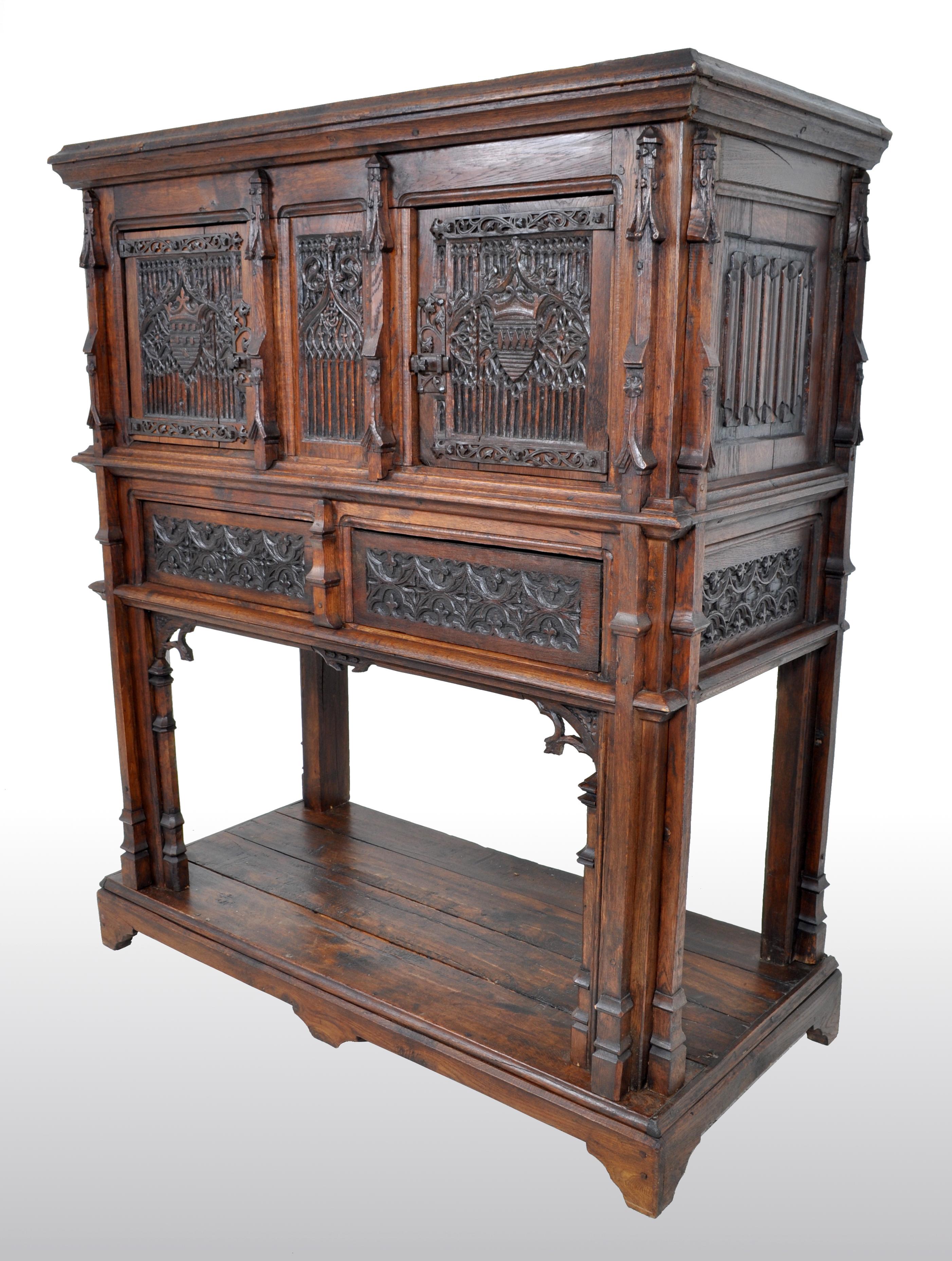 Gothic Revival 19th Century French Gothic Oak Chalice Court or Sideboard, circa 1860