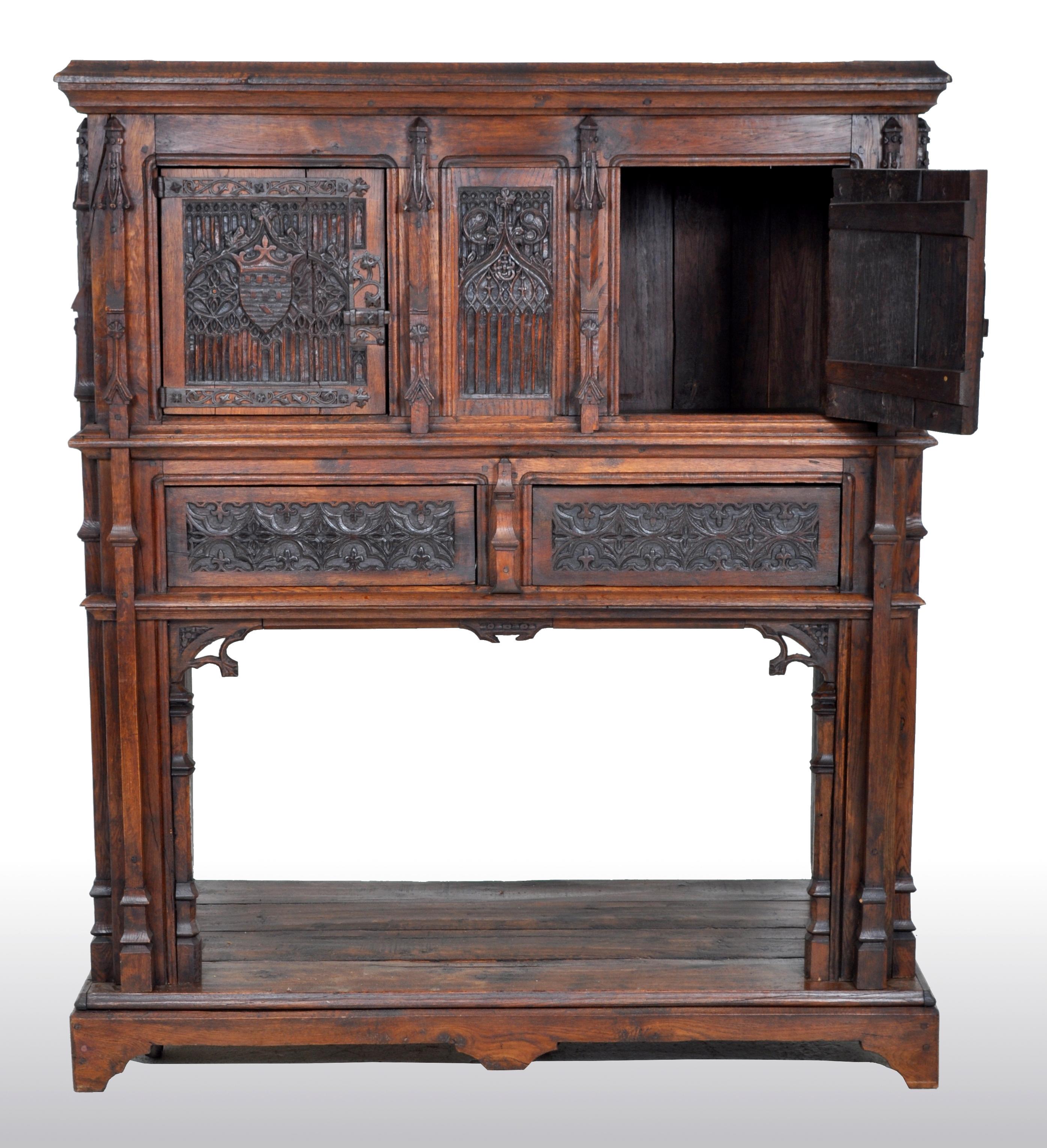 19th Century French Gothic Oak Chalice Court or Sideboard, circa 1860 In Good Condition In Portland, OR