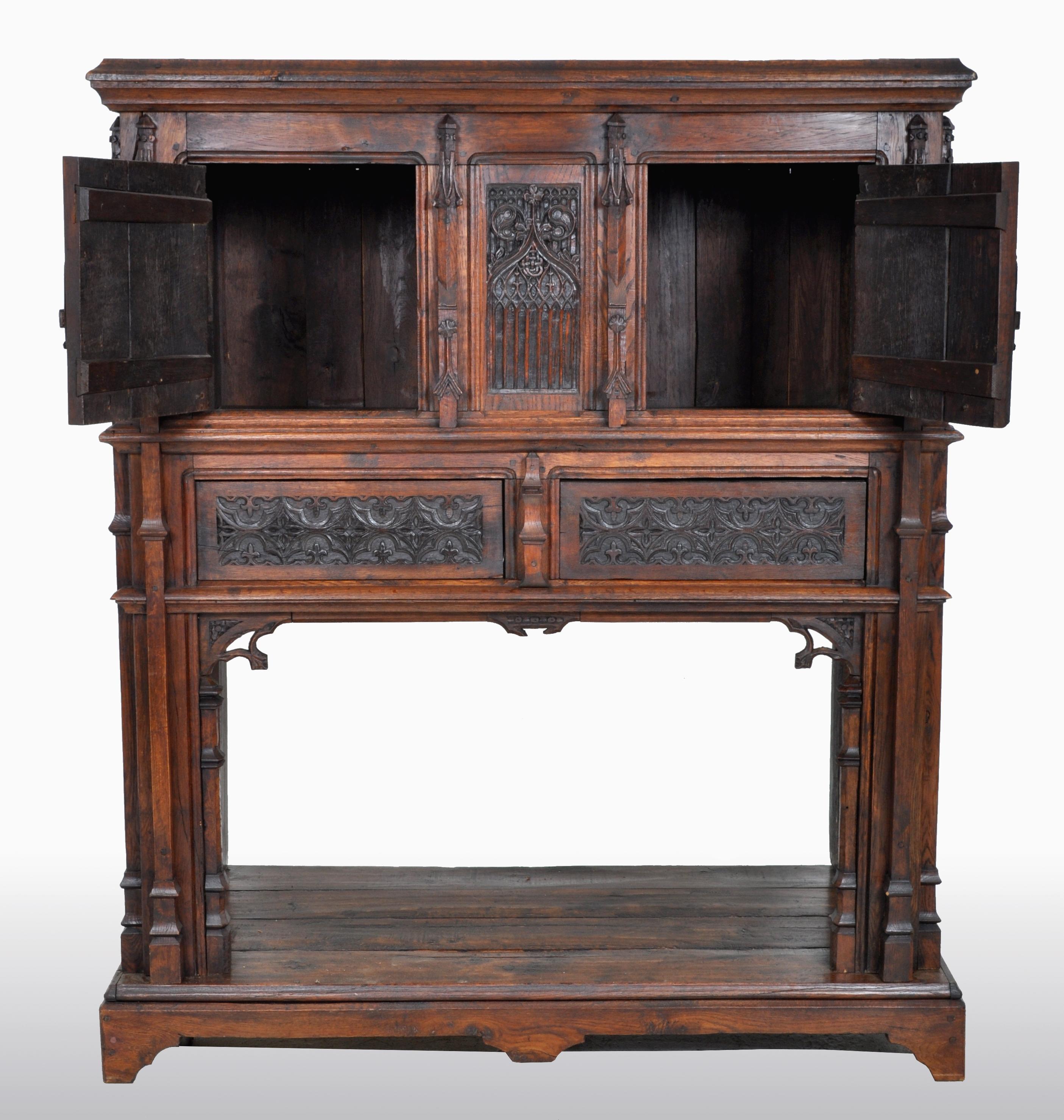 19th Century French Gothic Oak Chalice Court or Sideboard, circa 1860 1