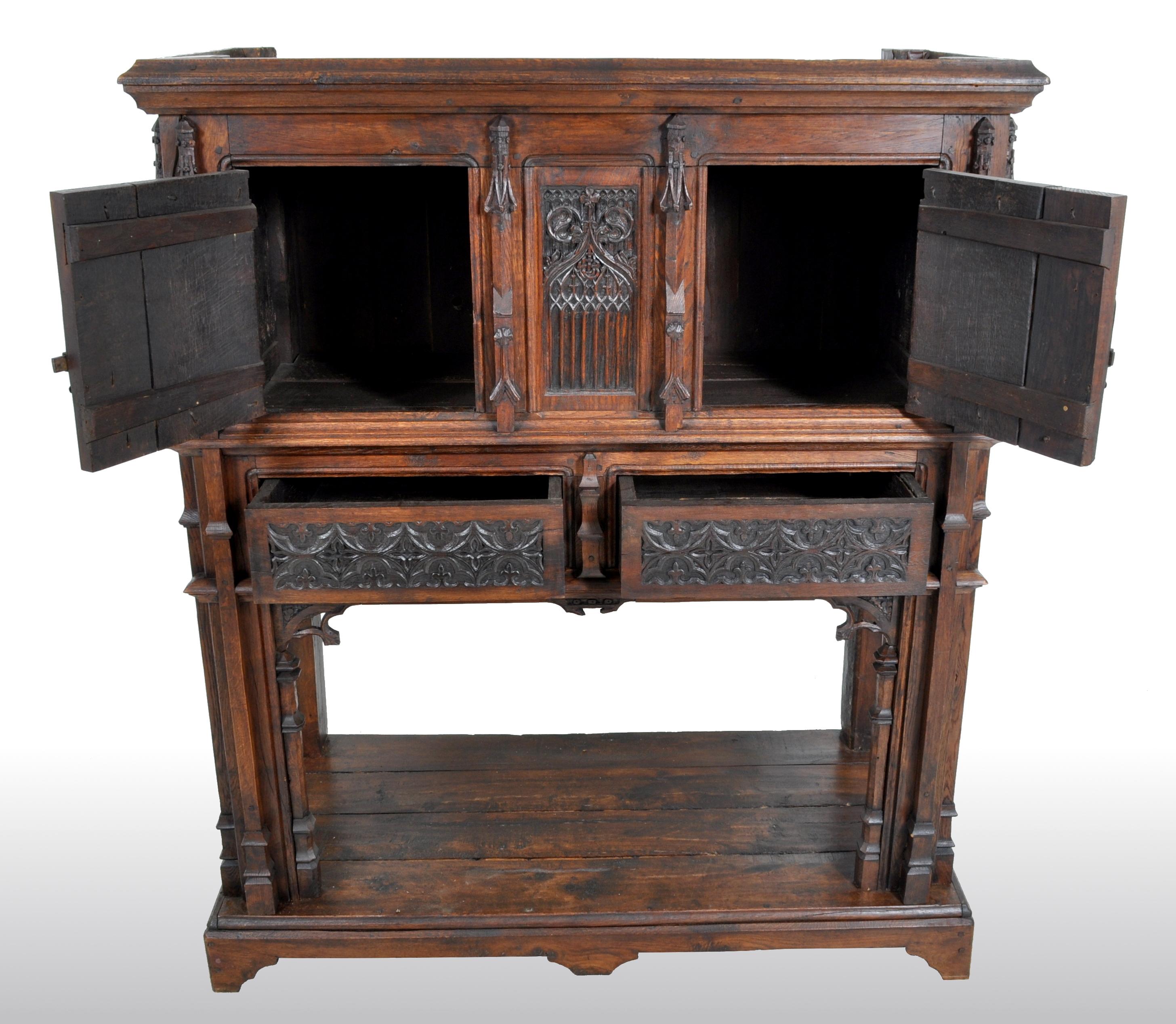 19th Century French Gothic Oak Chalice Court or Sideboard, circa 1860 2
