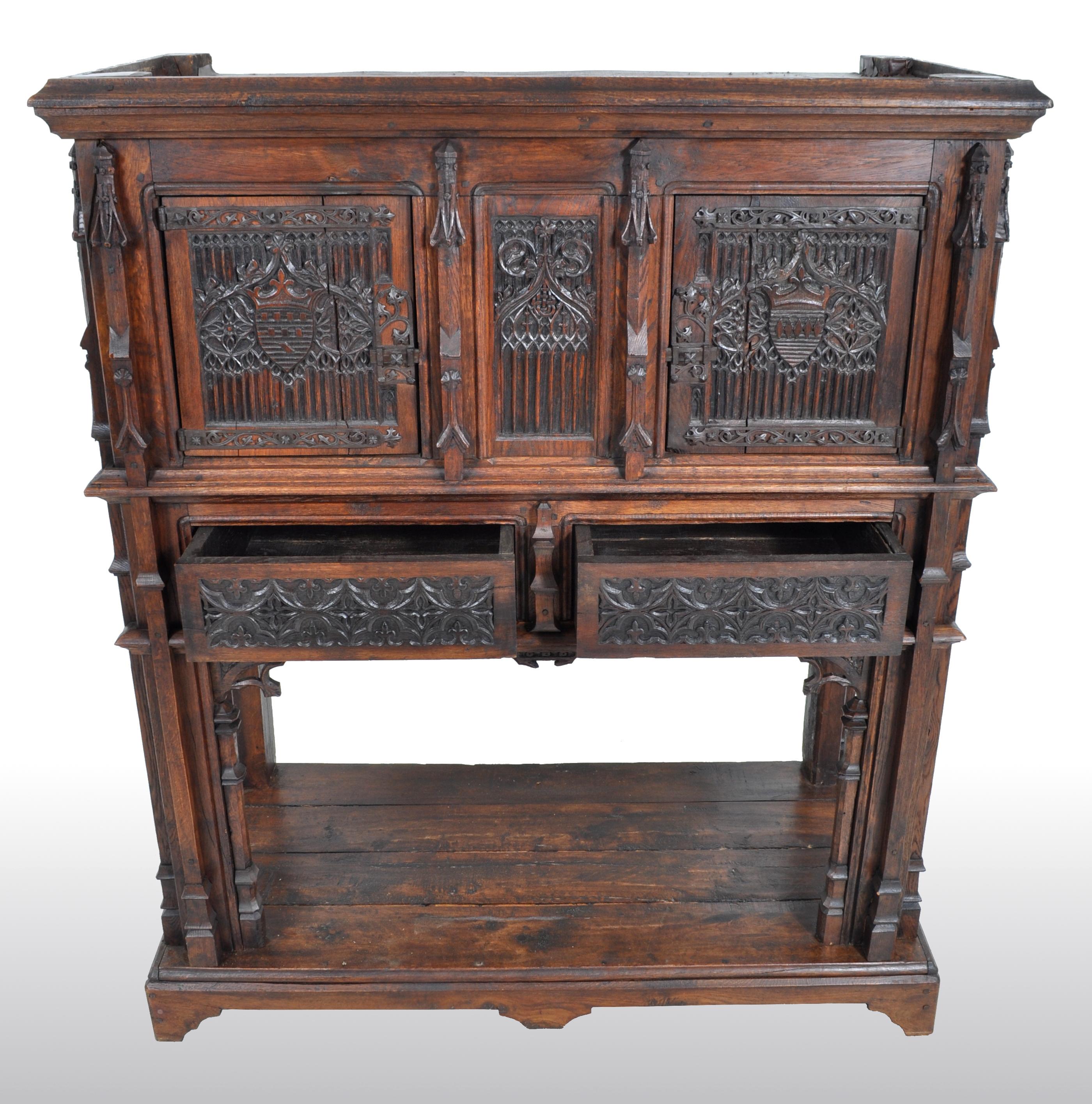 19th Century French Gothic Oak Chalice Court or Sideboard, circa 1860 3
