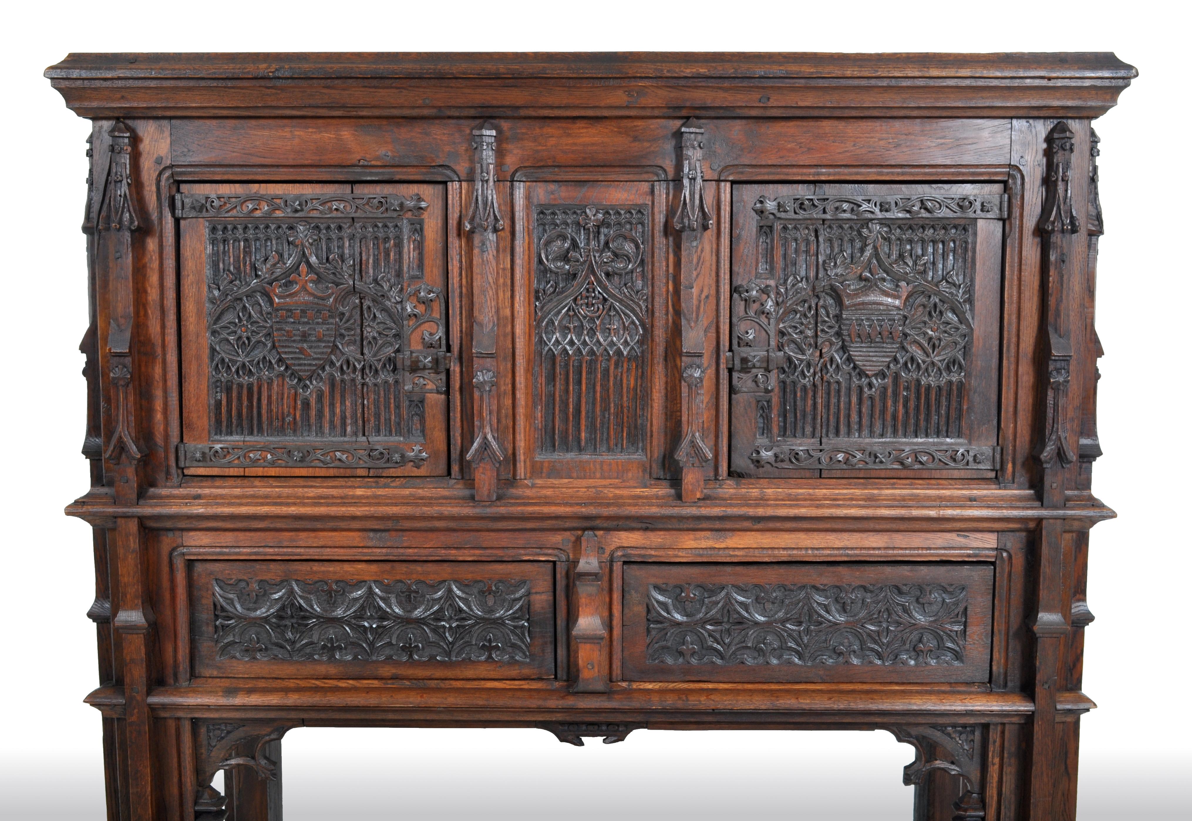 19th Century French Gothic Oak Chalice Court or Sideboard, circa 1860 4