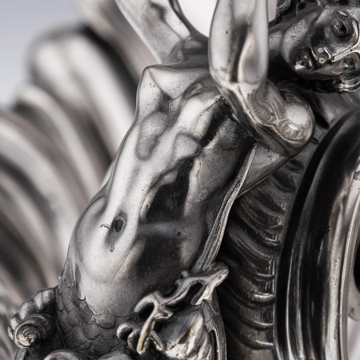 Antike 19. Jahrhundert Französisch Silber Platte Hippocampi, Meerjungfrau & Shell Centrepiece c.1890 im Angebot 5