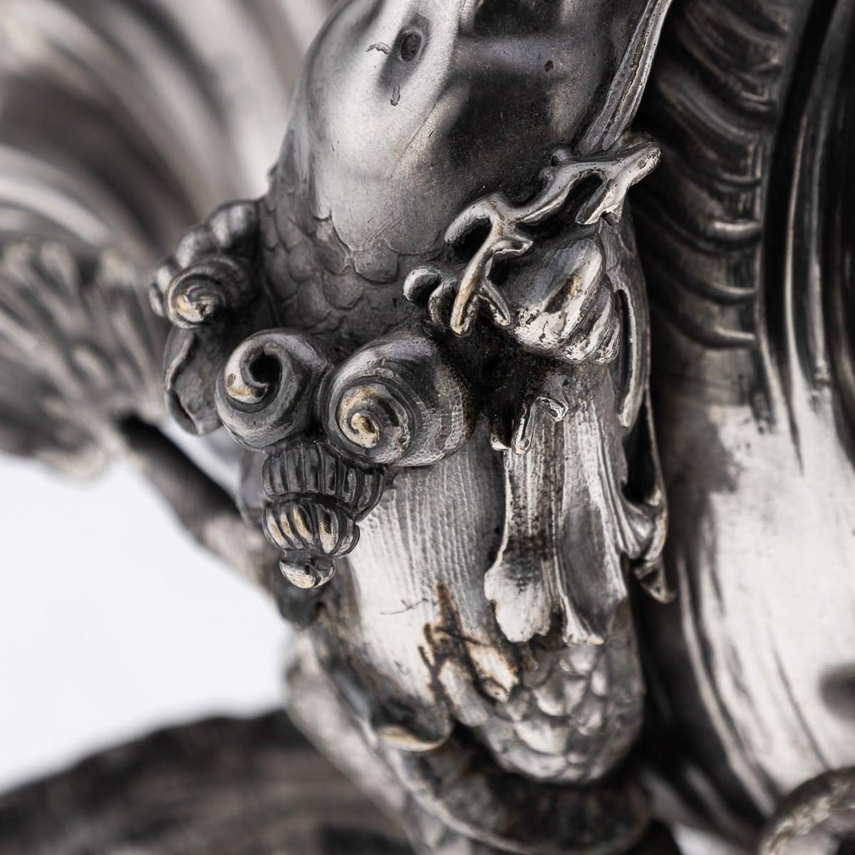 Antike 19. Jahrhundert Französisch Silber Platte Hippocampi, Meerjungfrau & Shell Centrepiece c.1890 im Angebot 6