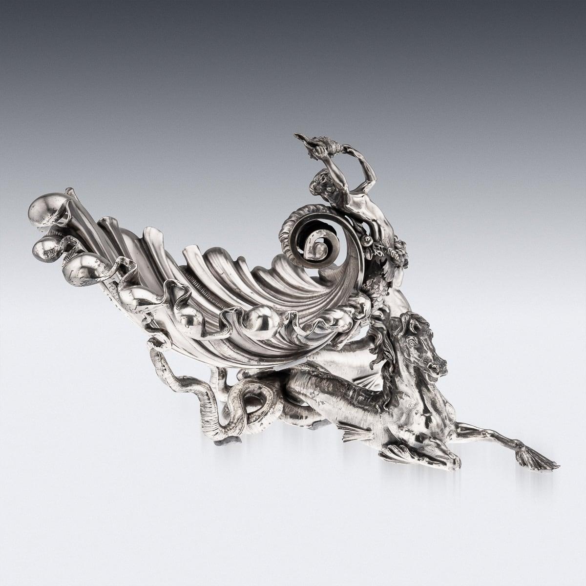 Antike 19. Jahrhundert Französisch Silber Platte Hippocampi, Meerjungfrau & Shell Centrepiece c.1890 (Versilberung) im Angebot