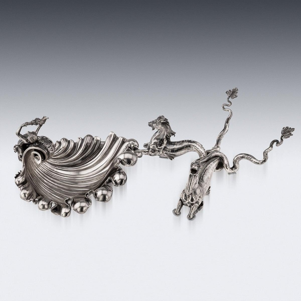 Antike 19. Jahrhundert Französisch Silber Platte Hippocampi, Meerjungfrau & Shell Centrepiece c.1890 im Angebot 1