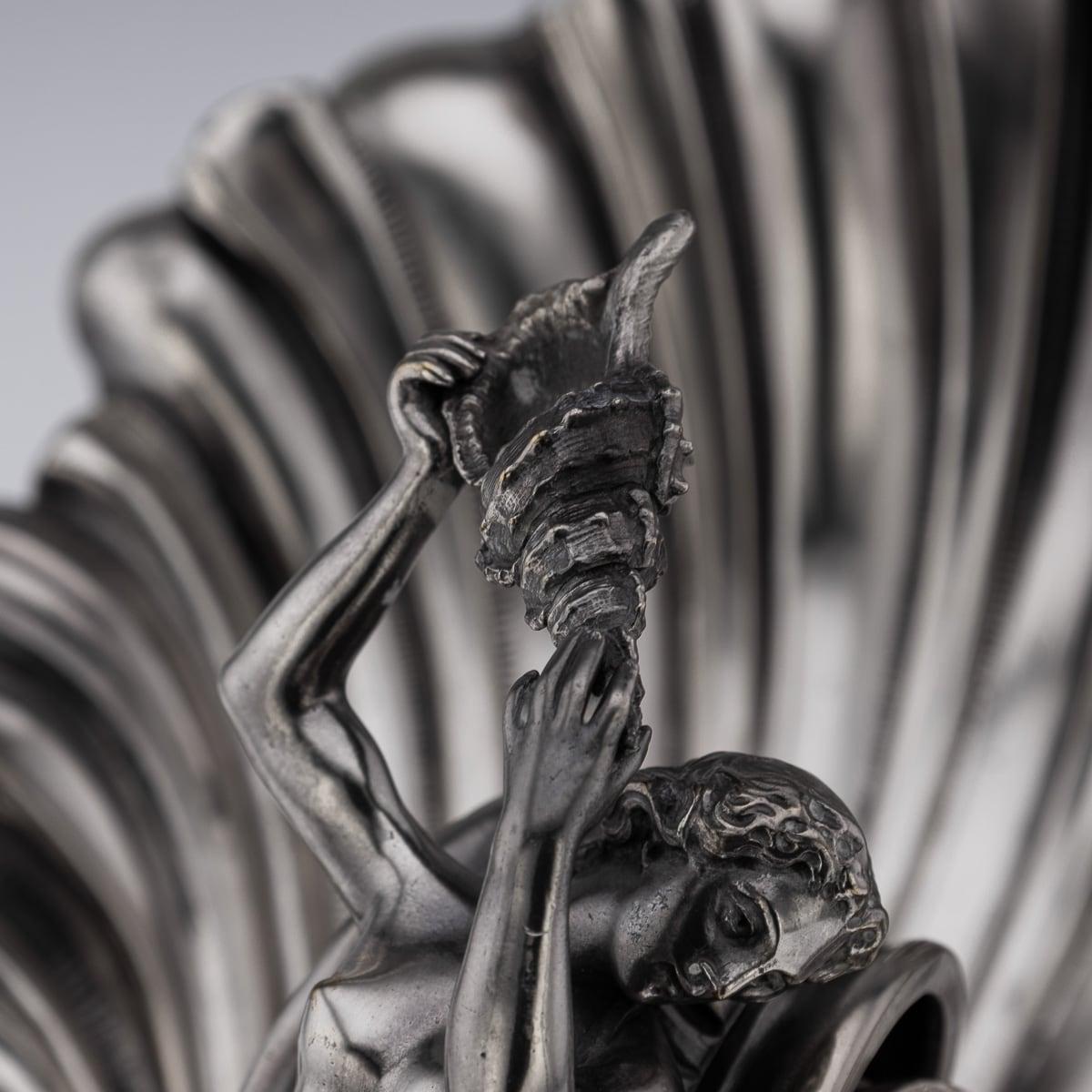 Antike 19. Jahrhundert Französisch Silber Platte Hippocampi, Meerjungfrau & Shell Centrepiece c.1890 im Angebot 3