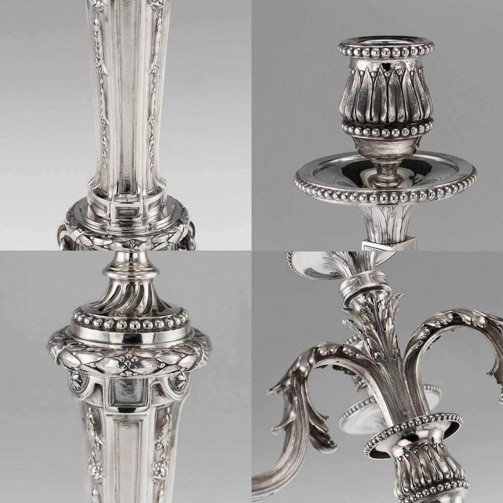 Antique 19th Century French Solid Silver Pair of Four-Light Candelabra, Odiot 1
