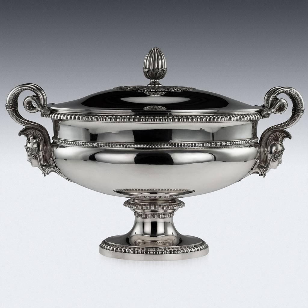 Antique French Solid Silver Soup Tureen, Jean-Charles Cahier, Paris, circa 1820 In Excellent Condition In Royal Tunbridge Wells, Kent