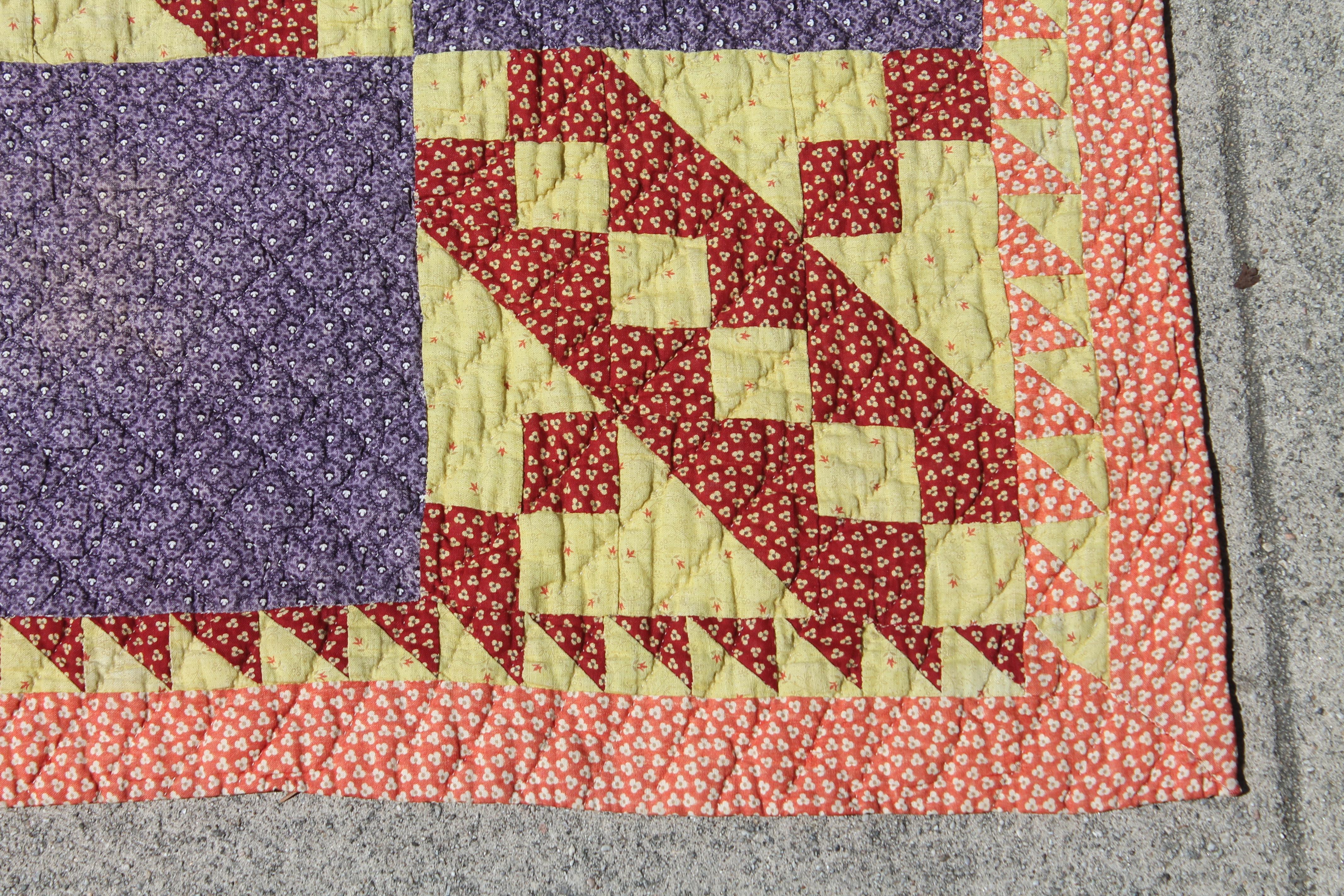 This finely pieced 19th century geometric crib quilt is in fine condition with minor fade throughout consistent from age and use. This quilt was found in Lancaster County, Pennsylvania from the 1880s.