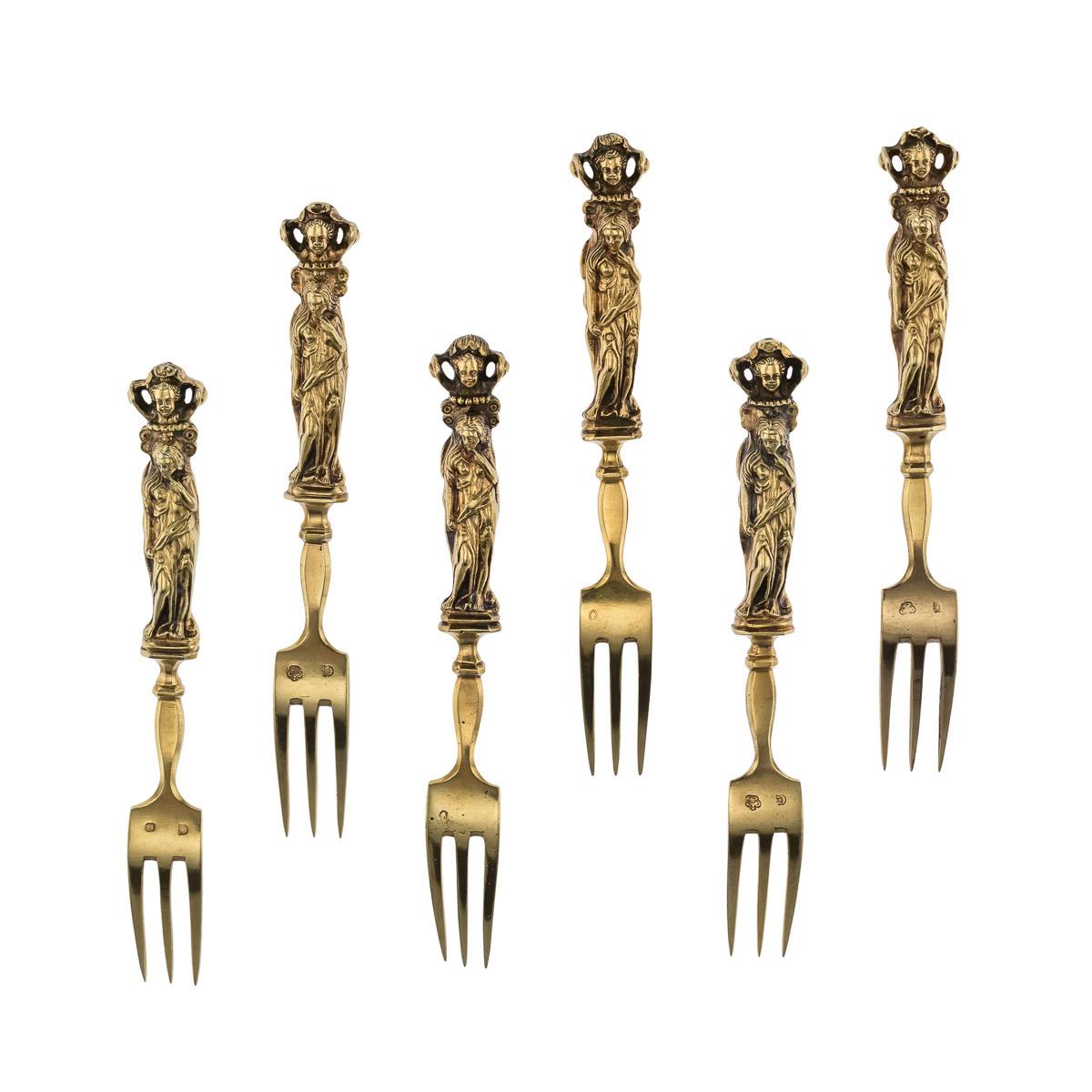 19th Century Antique German 14-Karat Solid Gold Renaissance Style Cutlery Service, circa 1830