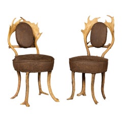 Antique German Pair of Hall Antler Horn Chairs, Black Forest, circa 1880