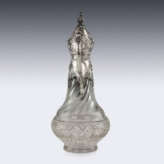 Antique German Solid Silver and Cut-Glass Massive Claret Jug, circa 1890