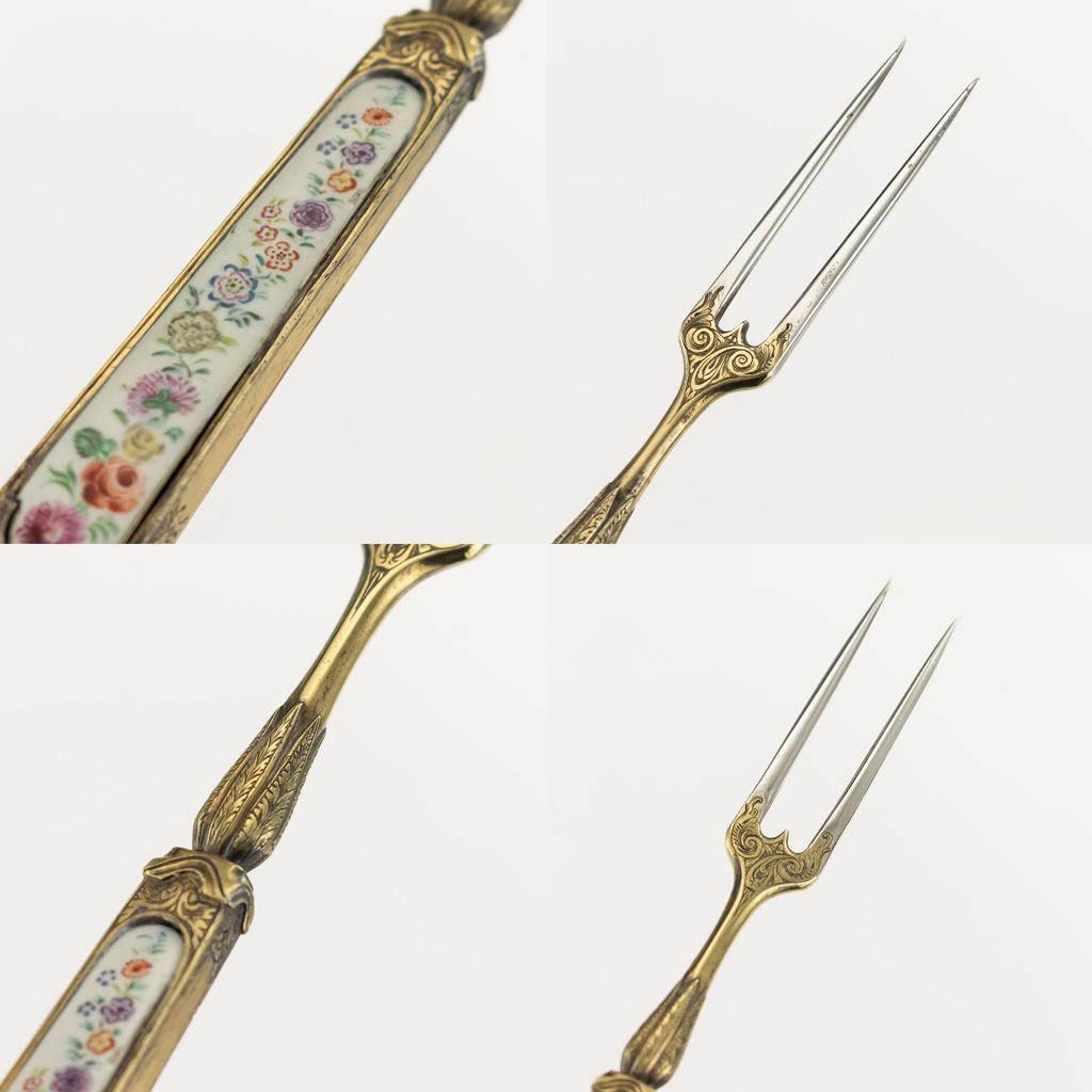 19th Century German Solid Silver-Gilt & Enamel Traveling Cutlery Set, circa 1860 In Good Condition In Royal Tunbridge Wells, Kent