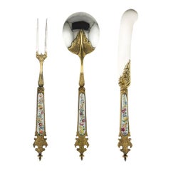 Antique 19th Century German Solid Silver-Gilt & Enamel Traveling Cutlery Set, circa 1860