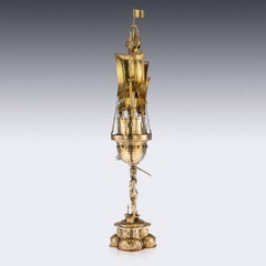 Antique German Solid Silver-Gilt Impressive Figurative Neff Ship, circa 1890