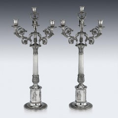 Antique 19th Century German Solid Silver Four-Light Candelabra, circa 1850, Pair